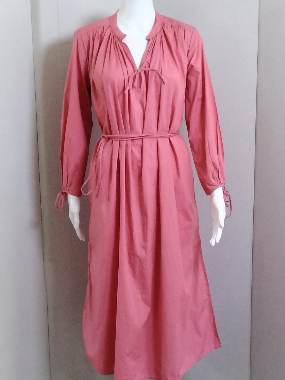 J Crew Re-Imagined 100% Cotton Long Sleeve Tie-Waist Midi Dress Peachy Rose Sz S